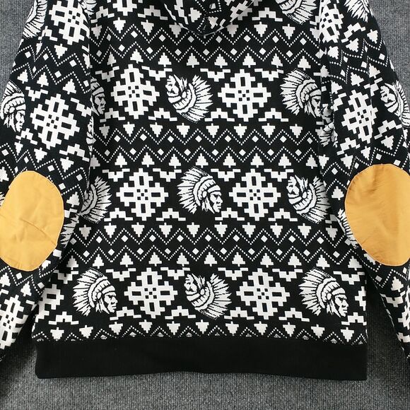 Hustle Gang Industrial Men's Pullover Hoodie Large Multi Fair Isle Elbow Patch - Picture 10 of 15